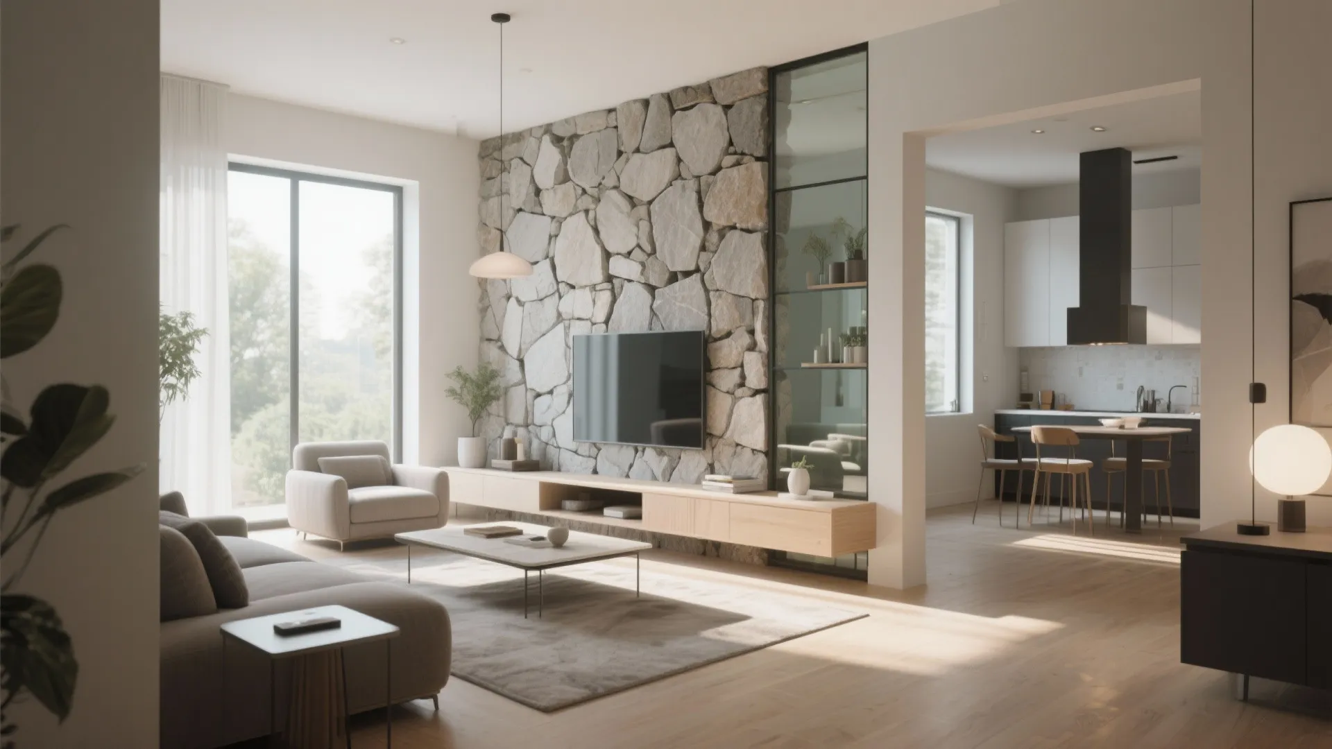 Stone and Glass Fusion Wall