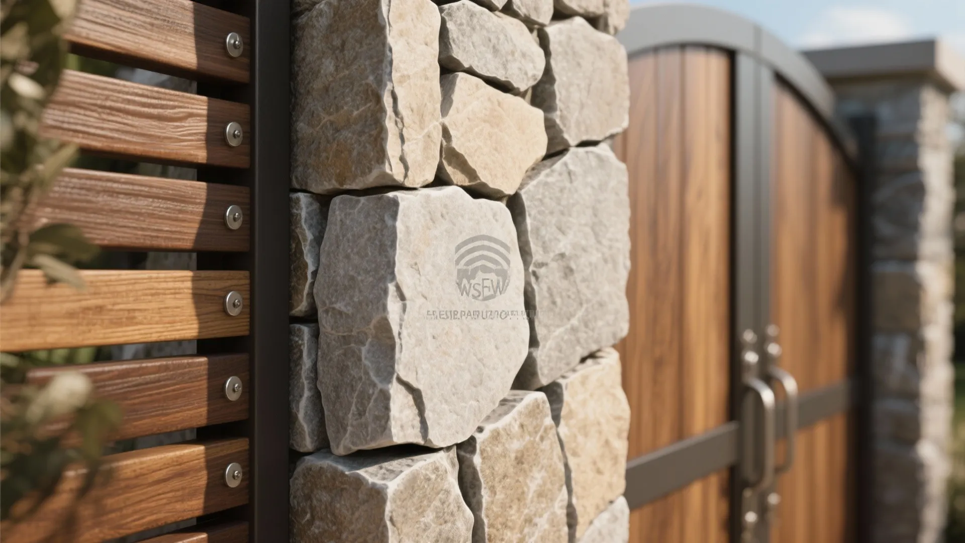 Textured Stone Veneer Wall + Solid Timber Gate