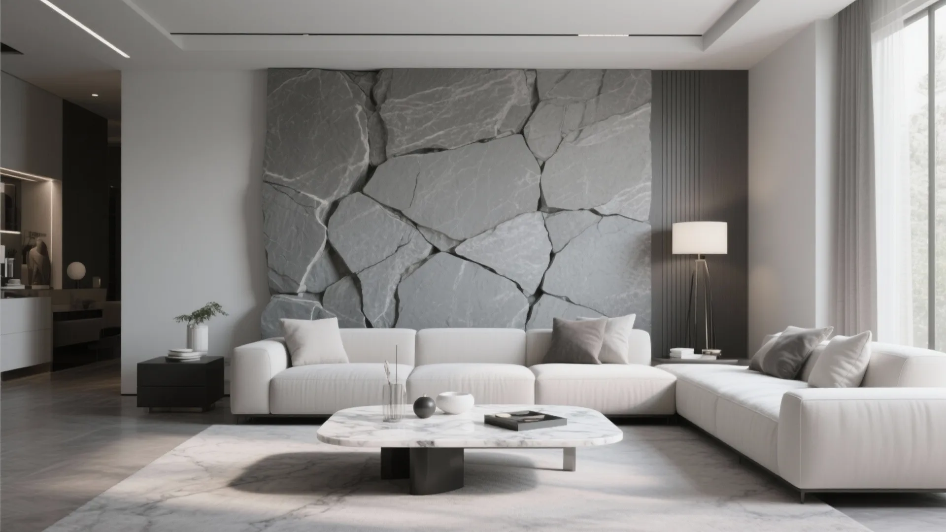 8. Stone Gray with Marble Coffee Tables