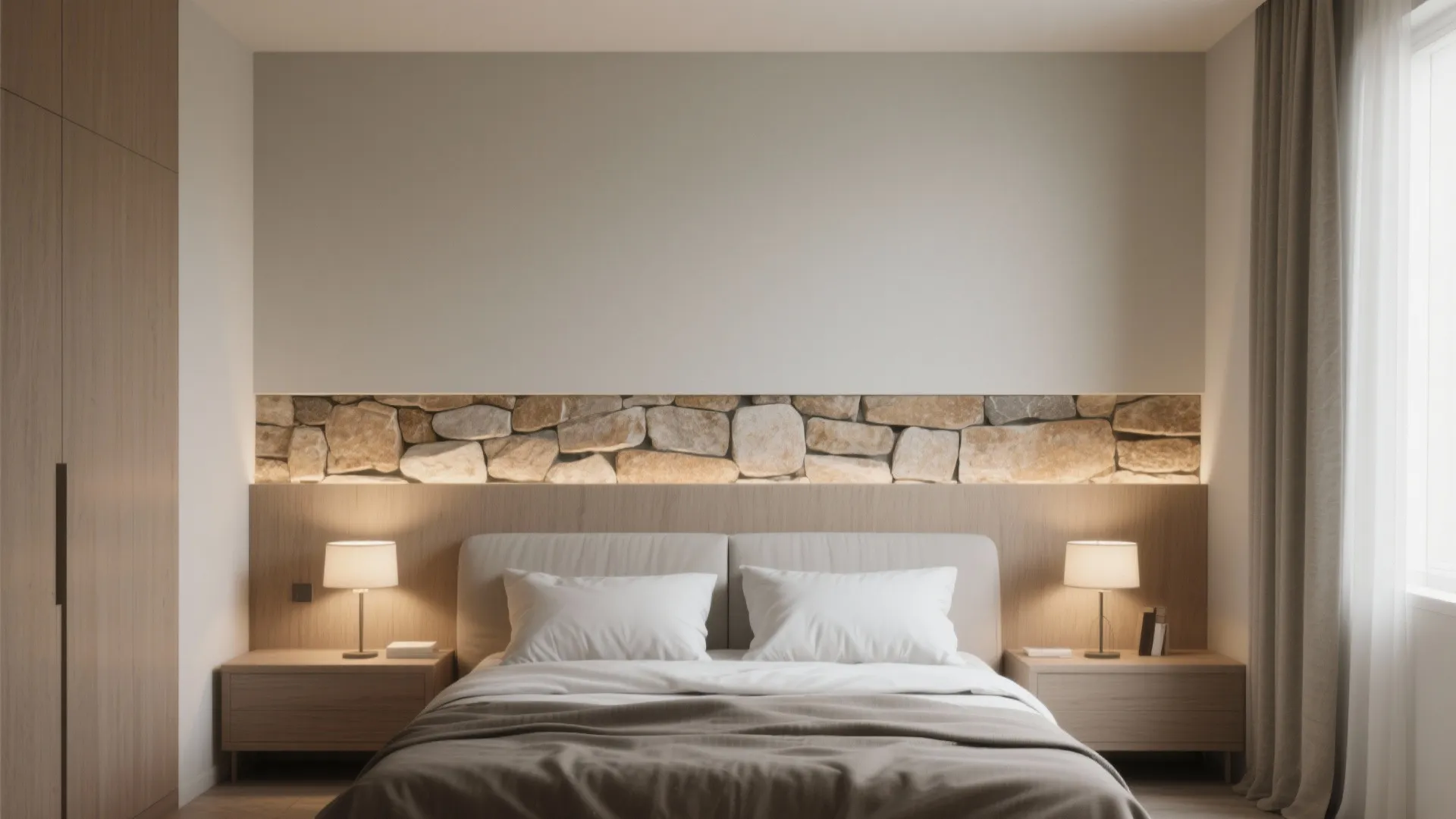 2. Partial cladding at mid-height: horizontal banding