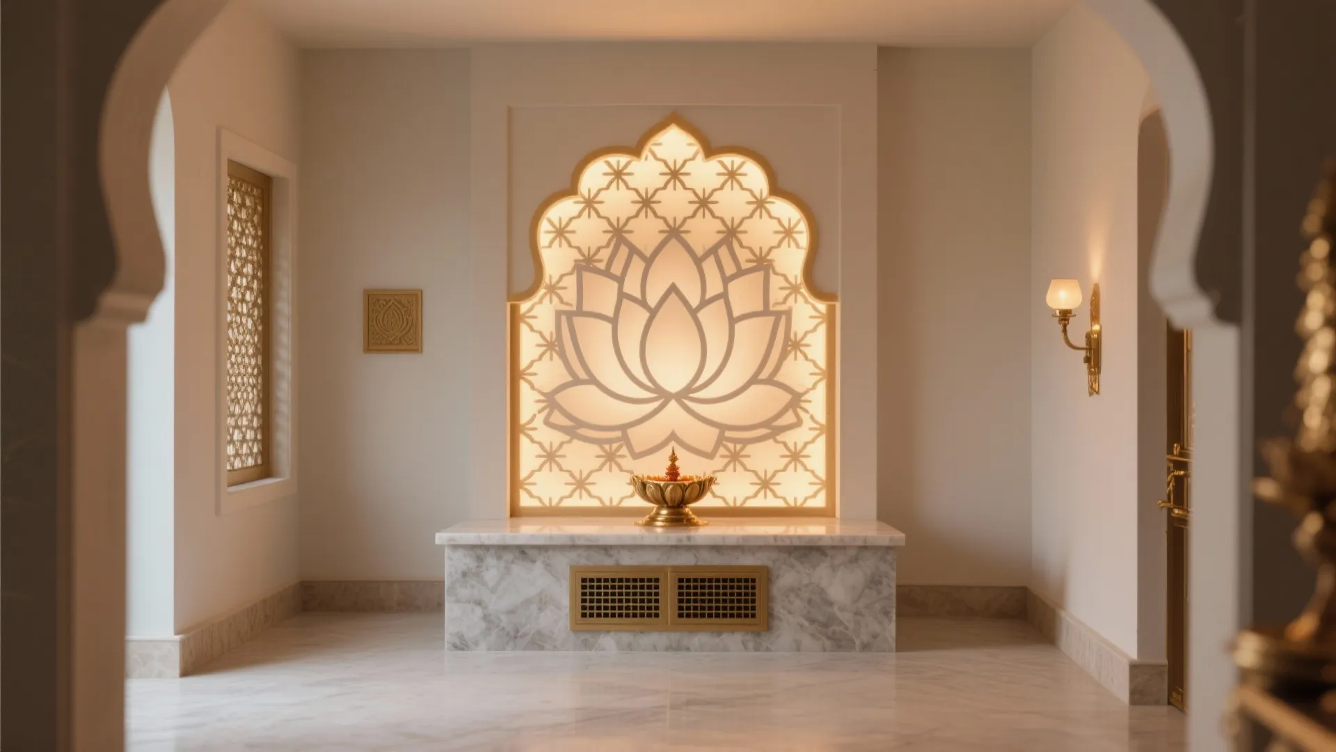 Stone or Quartz Platform with Backlit Jaali