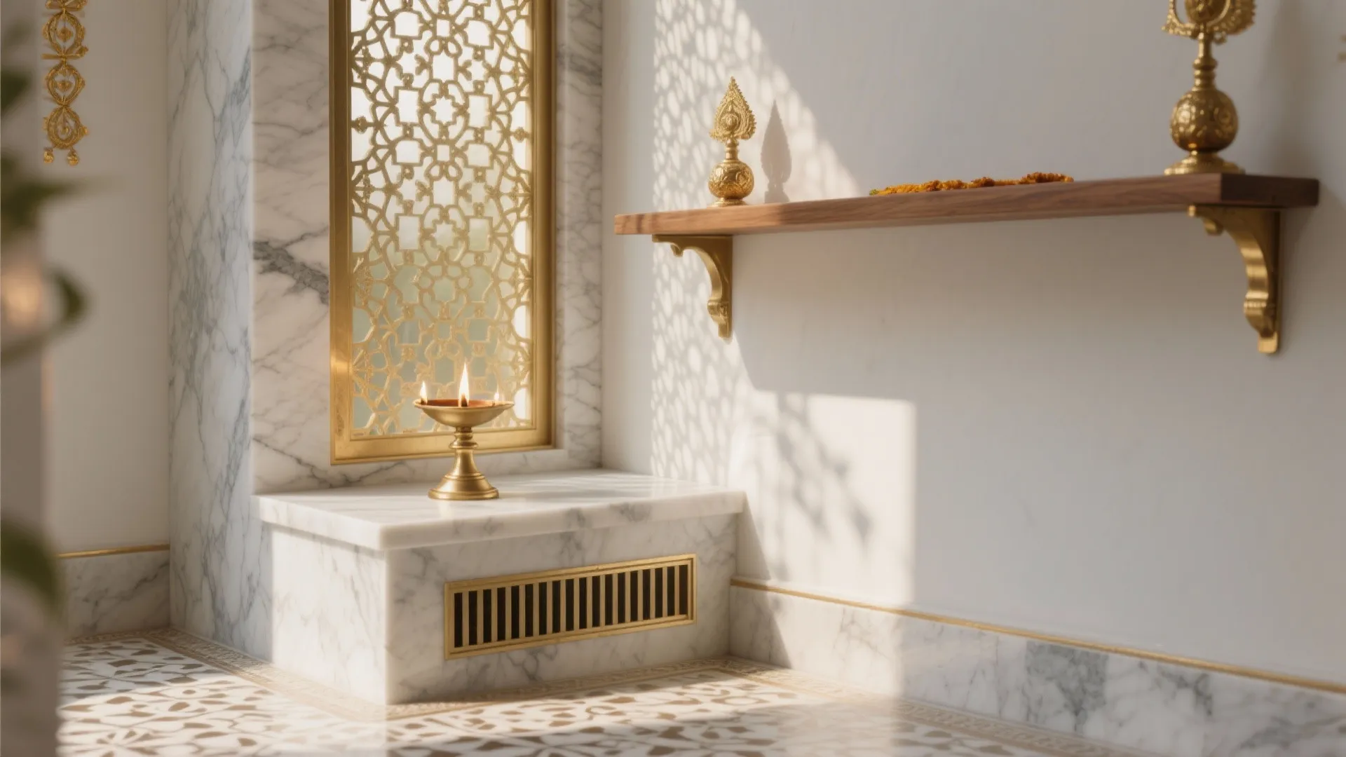 Idea 2: Marble or Stone Jali With Brass Details