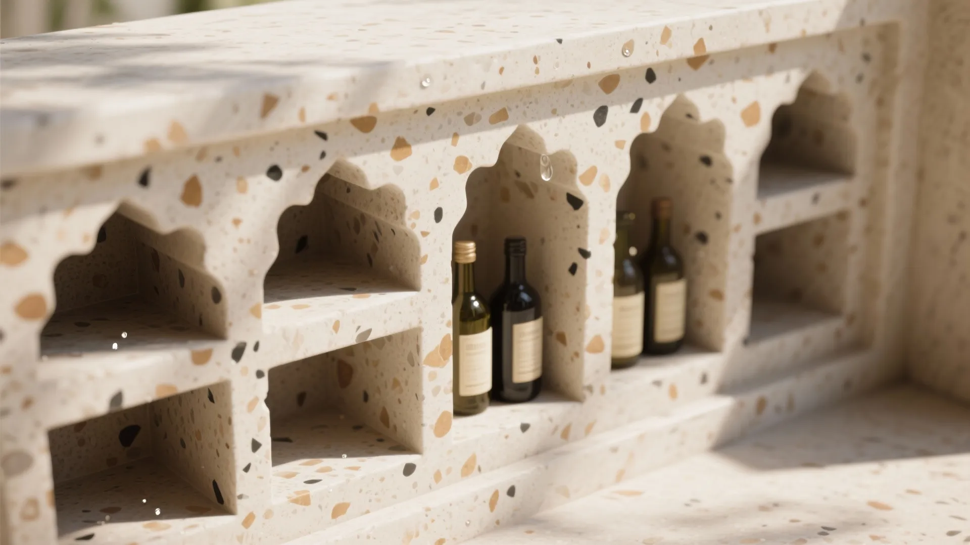 Carved Stone or Terrazzo Jali Niche That Doubles as Storage