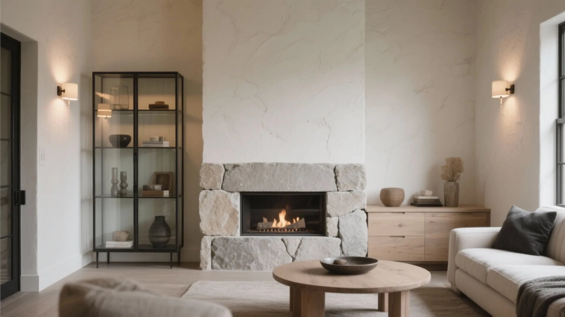 Stone, limewash, and glass: depth without heaviness