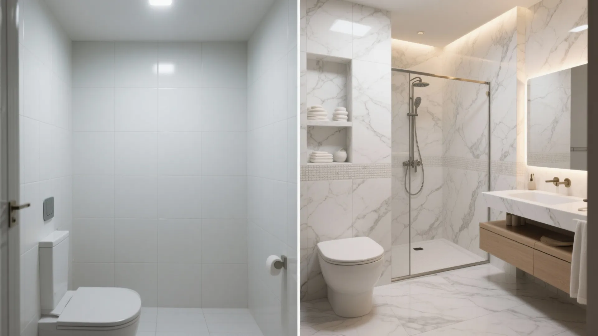 5) Veined Stone-Look Porcelain with Mixed Finishes