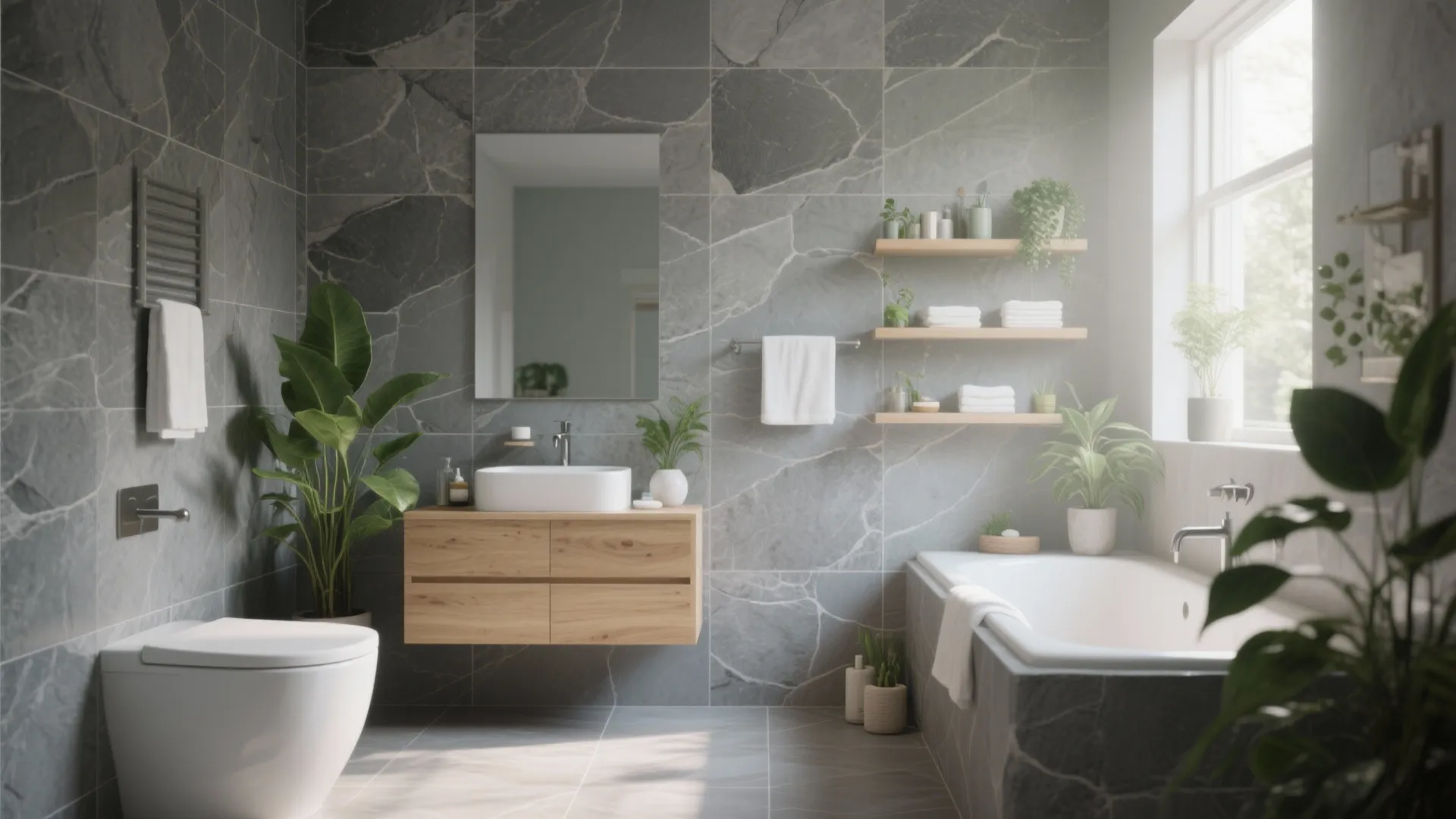 7. Stone-Look Gray Porcelain