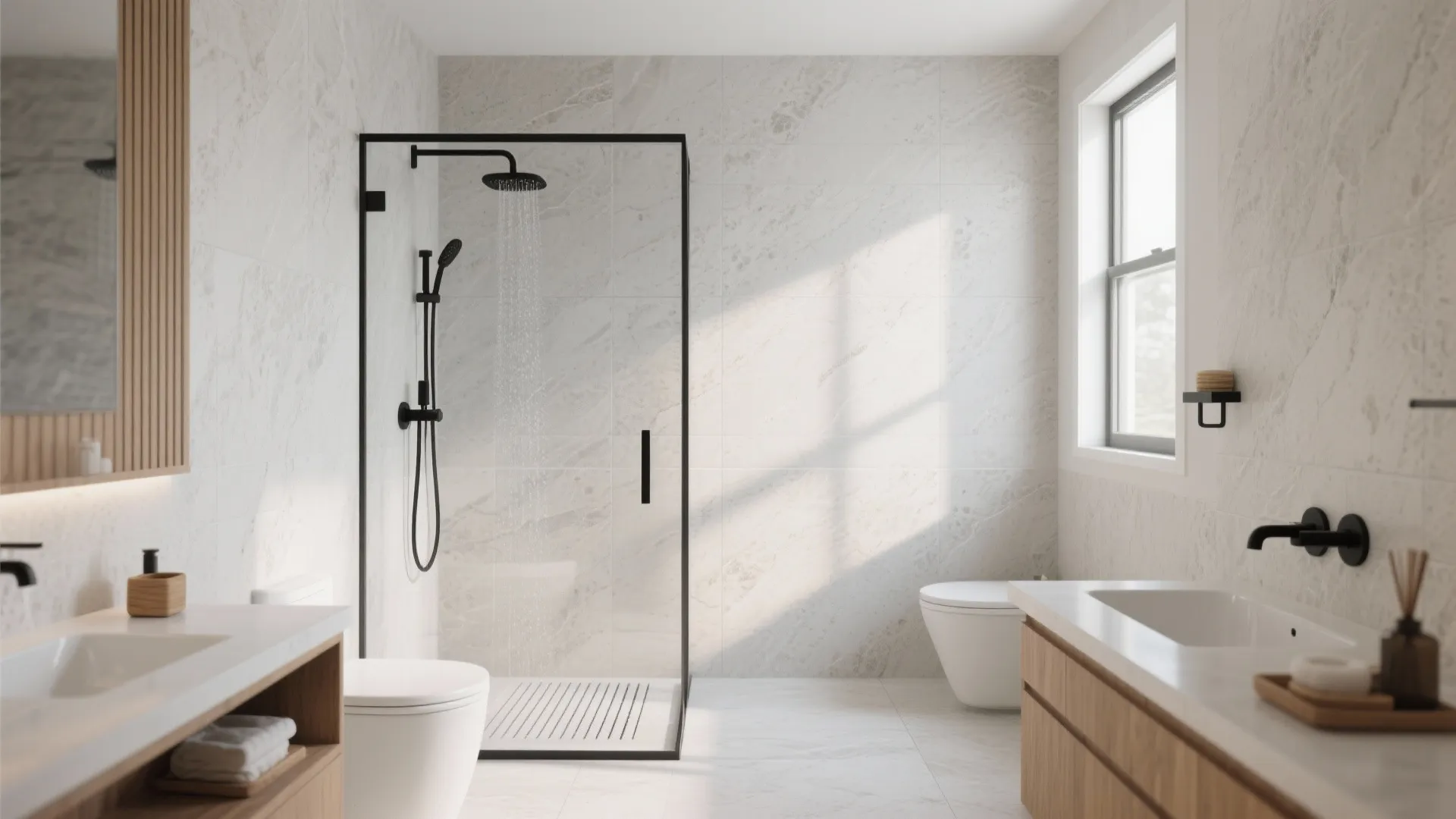 Textured stone-look tiles to hide hard-water marks