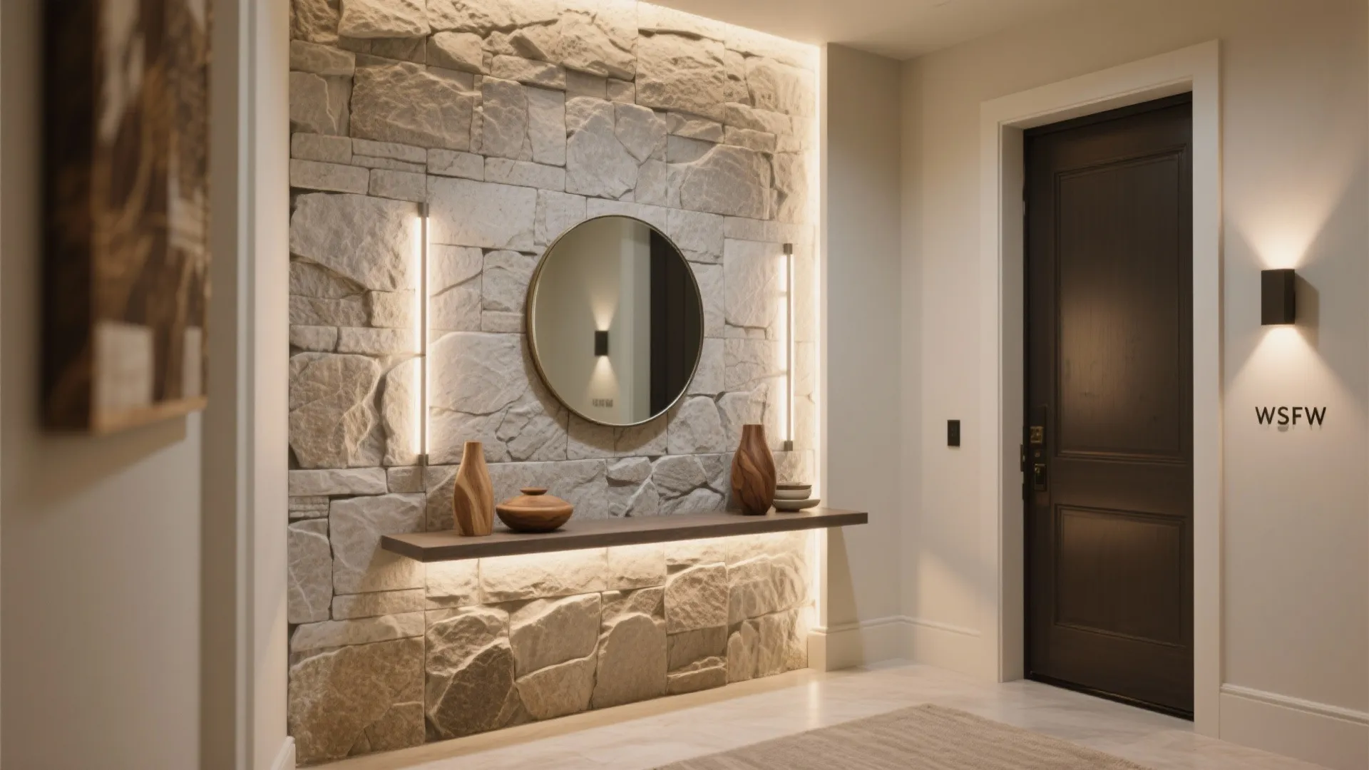 Textured Stone-Look Feature Wall for Warmth