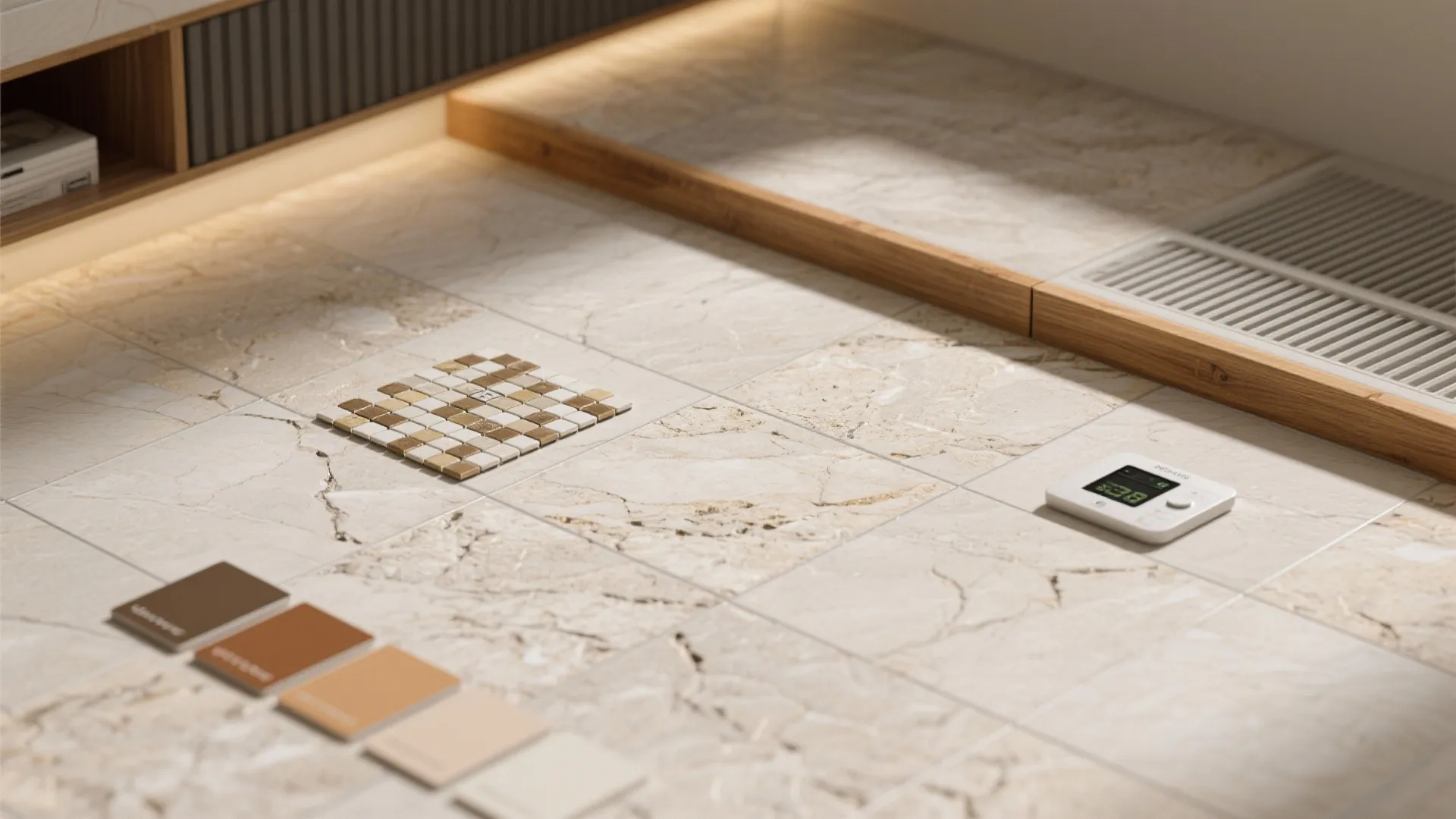 4. Warm stone-look porcelain and underfloor heating