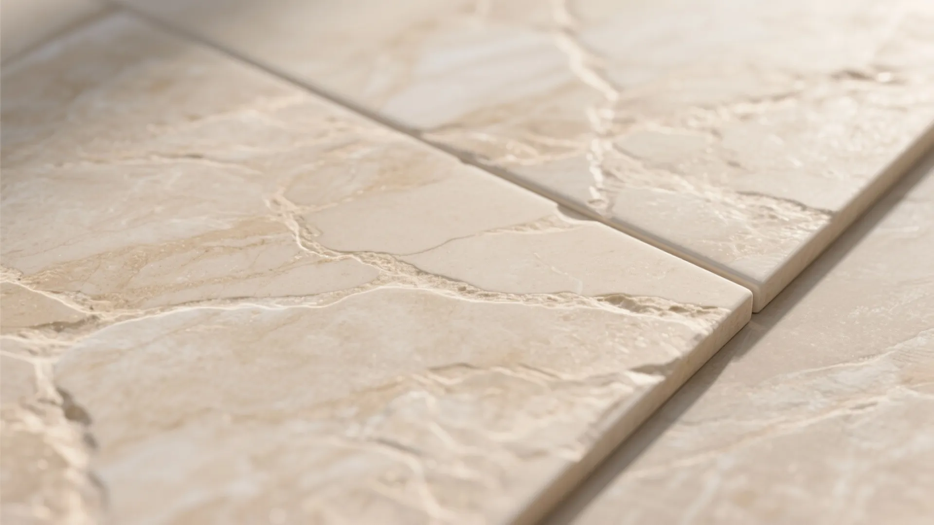 Warm stone-look tiles to soften clinical bathrooms