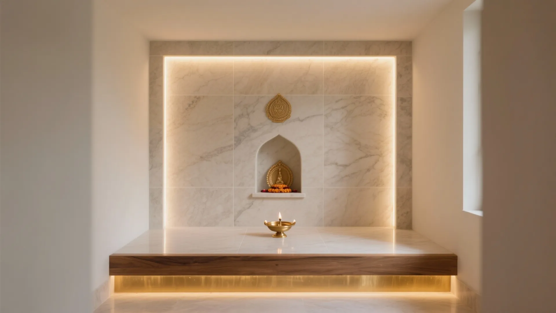 Serene Stone-Look Tiles for Small Pooja Rooms