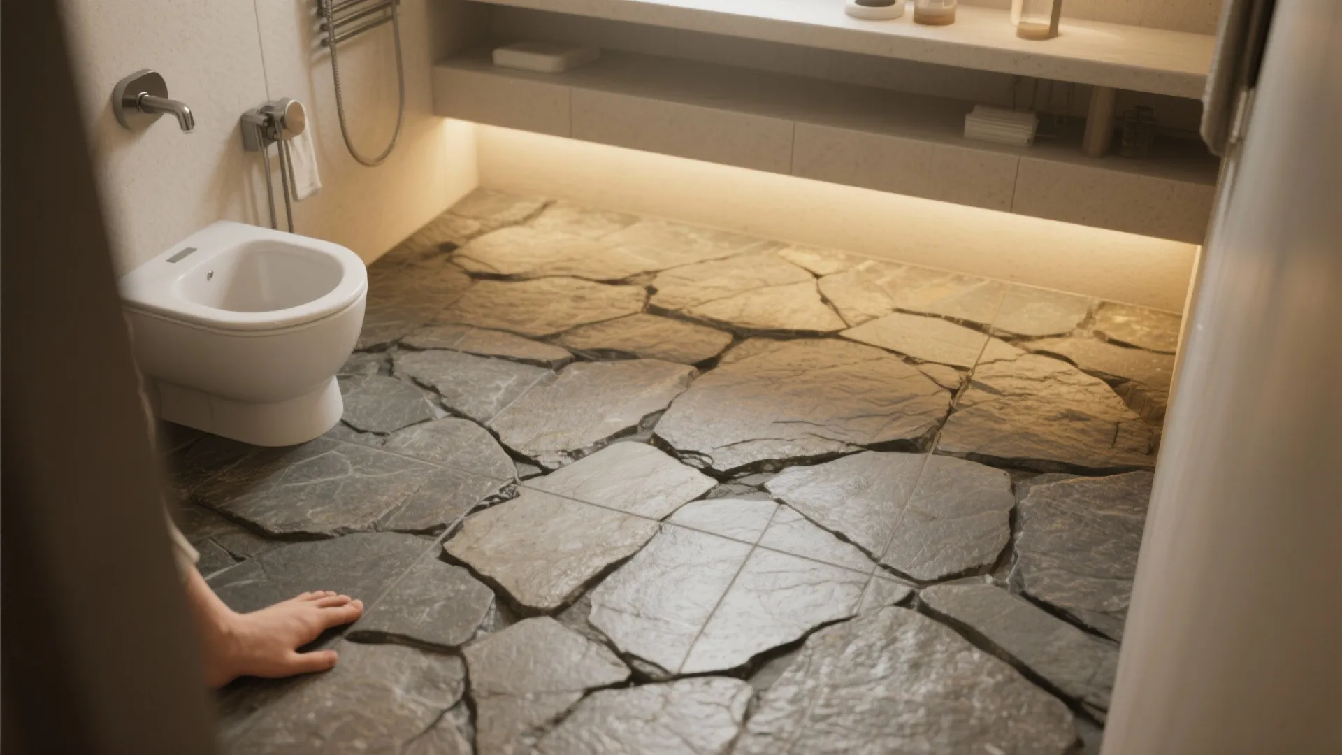 3) Textured porcelain that looks like stone