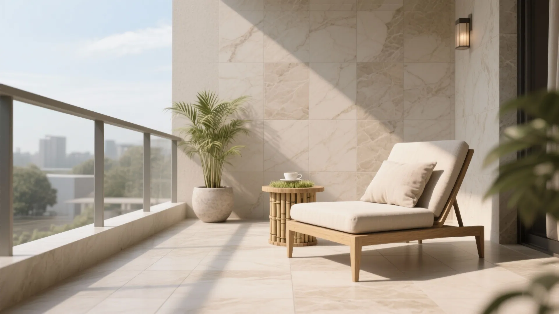 Stone-Effect Porcelain for a Calm, Spa-Like Balcony