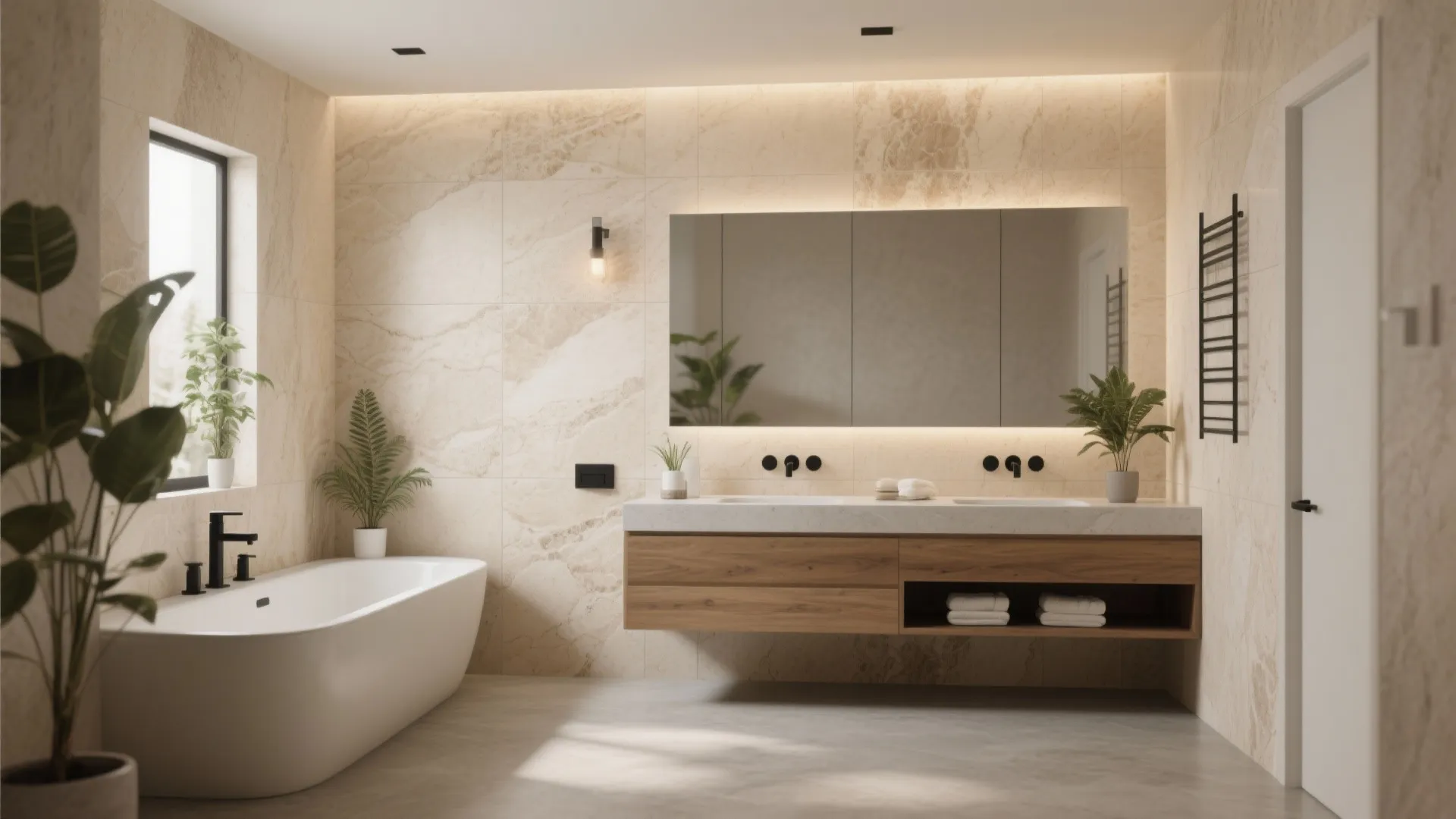 Earthy Stone-Look Tiles for Warmth and Spa Vibes