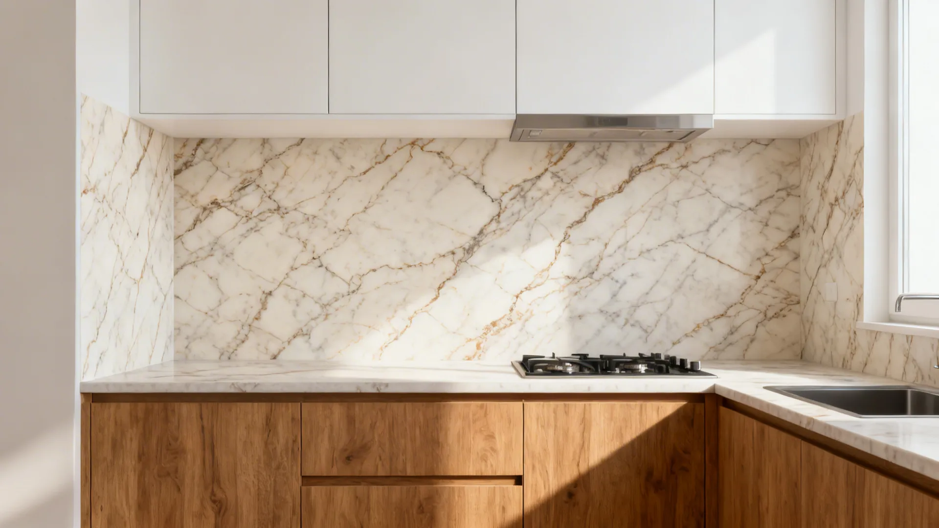 Stone-look decals with warm veining for texture