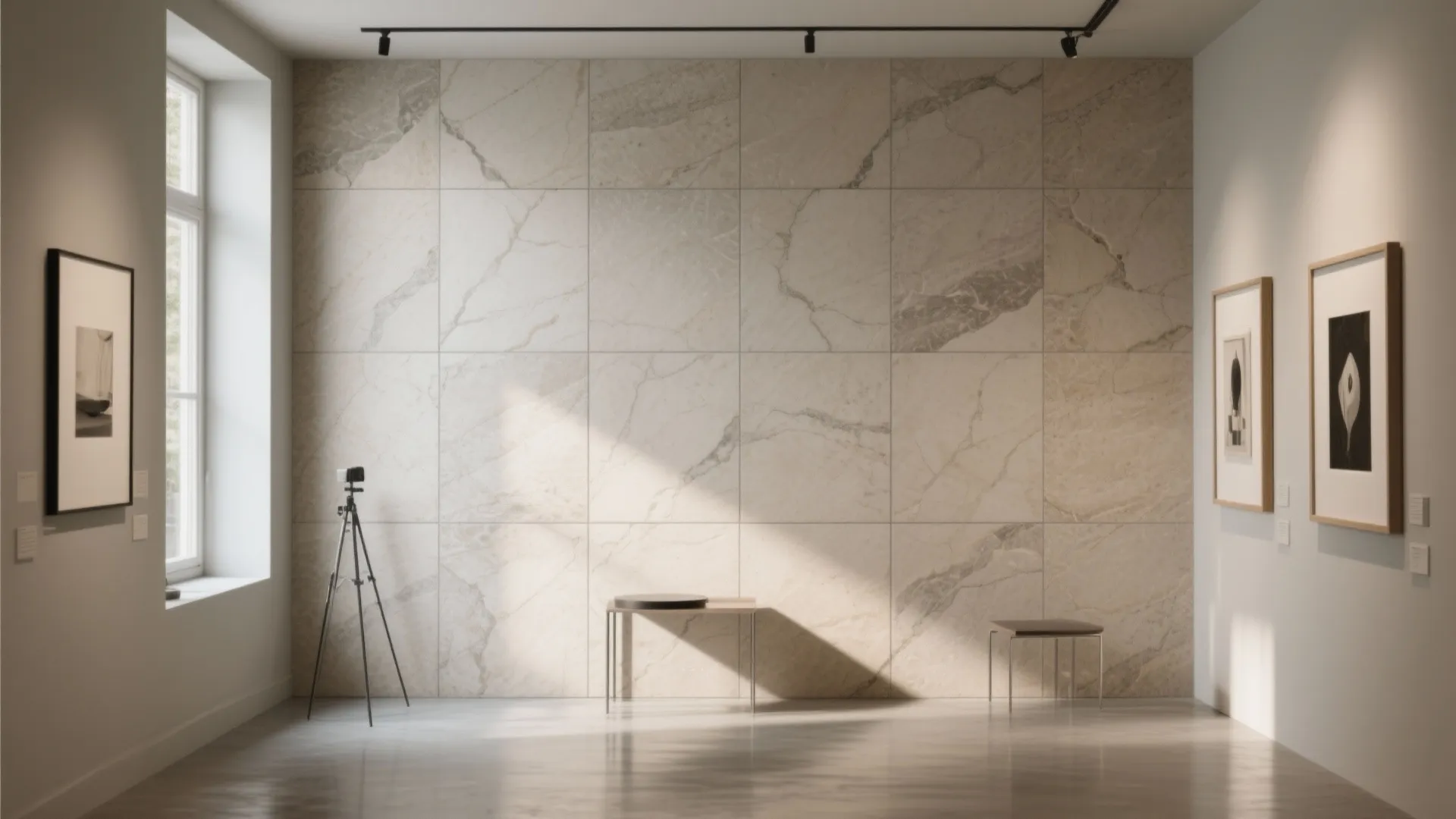 Large-Format Stone-Look Tiles for Calm Gallery Walls