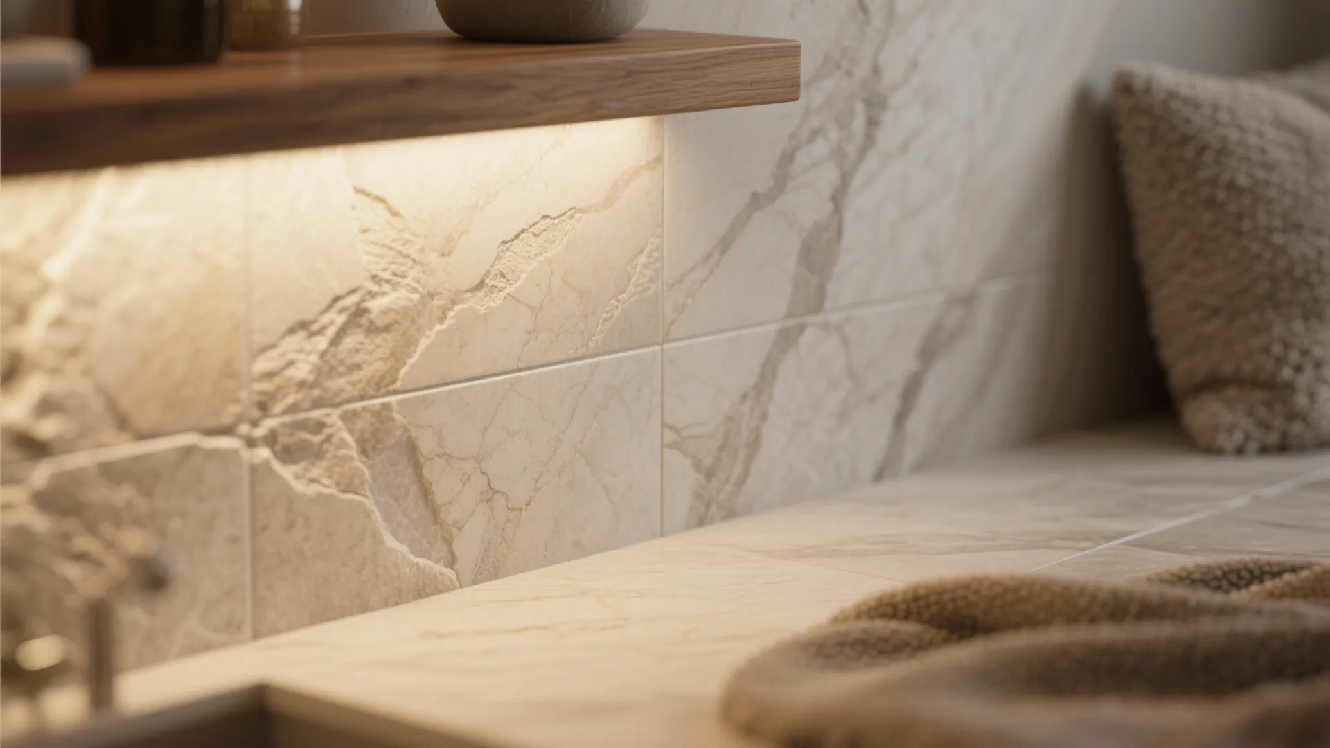 Textured Stone-Look Tiles with Warm Neutrals