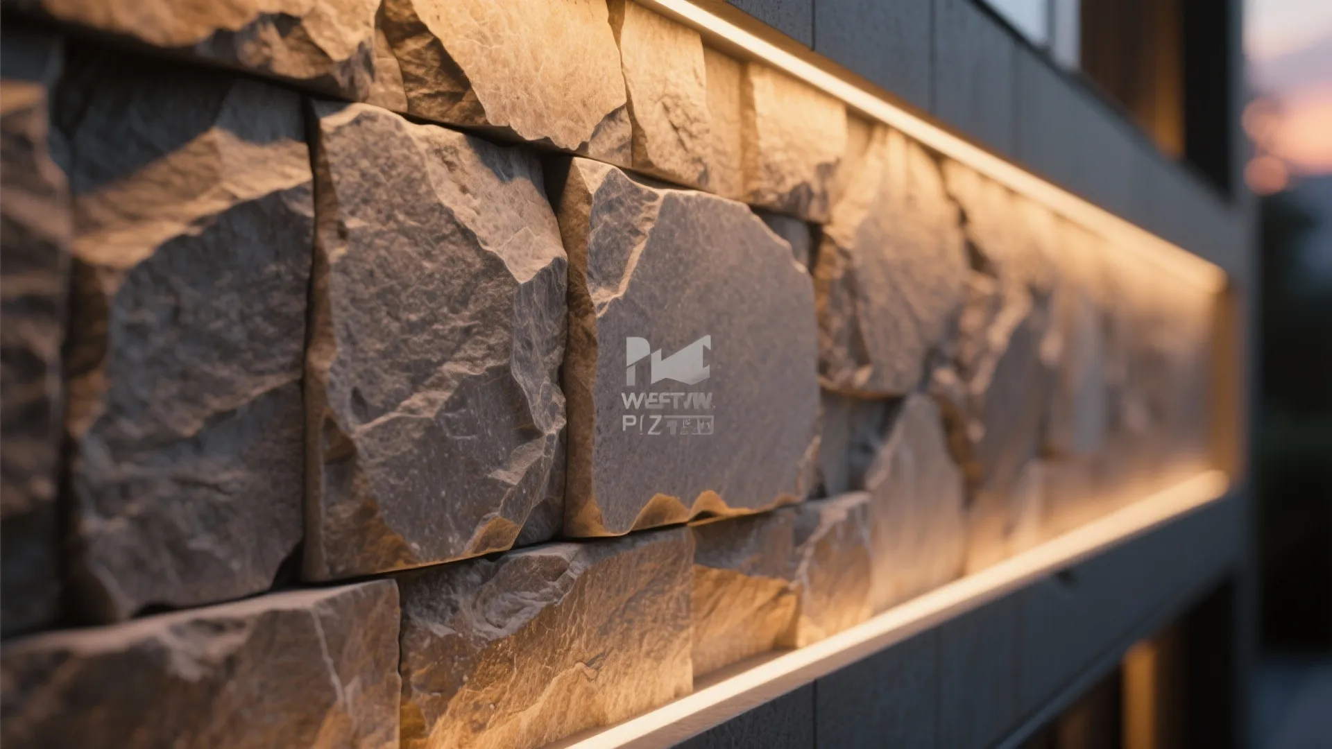 Textured stone cladding with integrated lighting