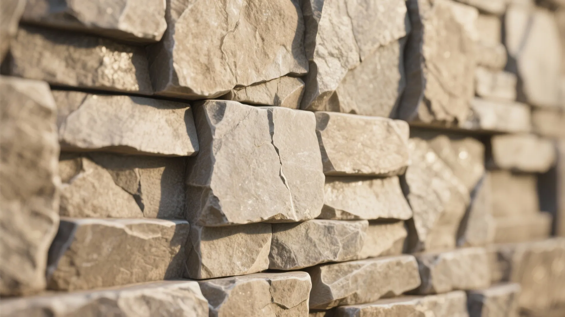 Close up of a textured light brown stone wall showing natural patterns and rough surface details