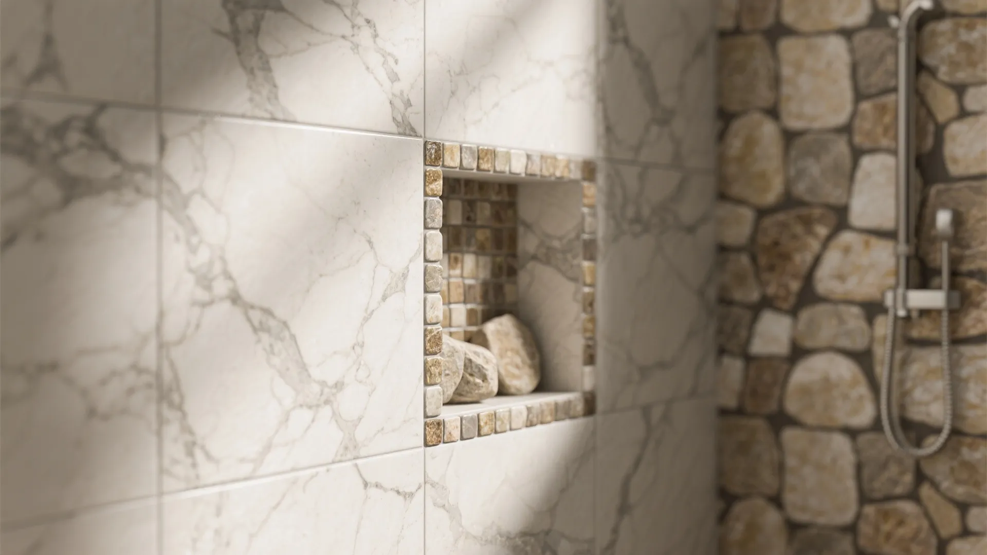 Stone-Look Porcelain for a Spa Vibe (with Real-Stone Accents)