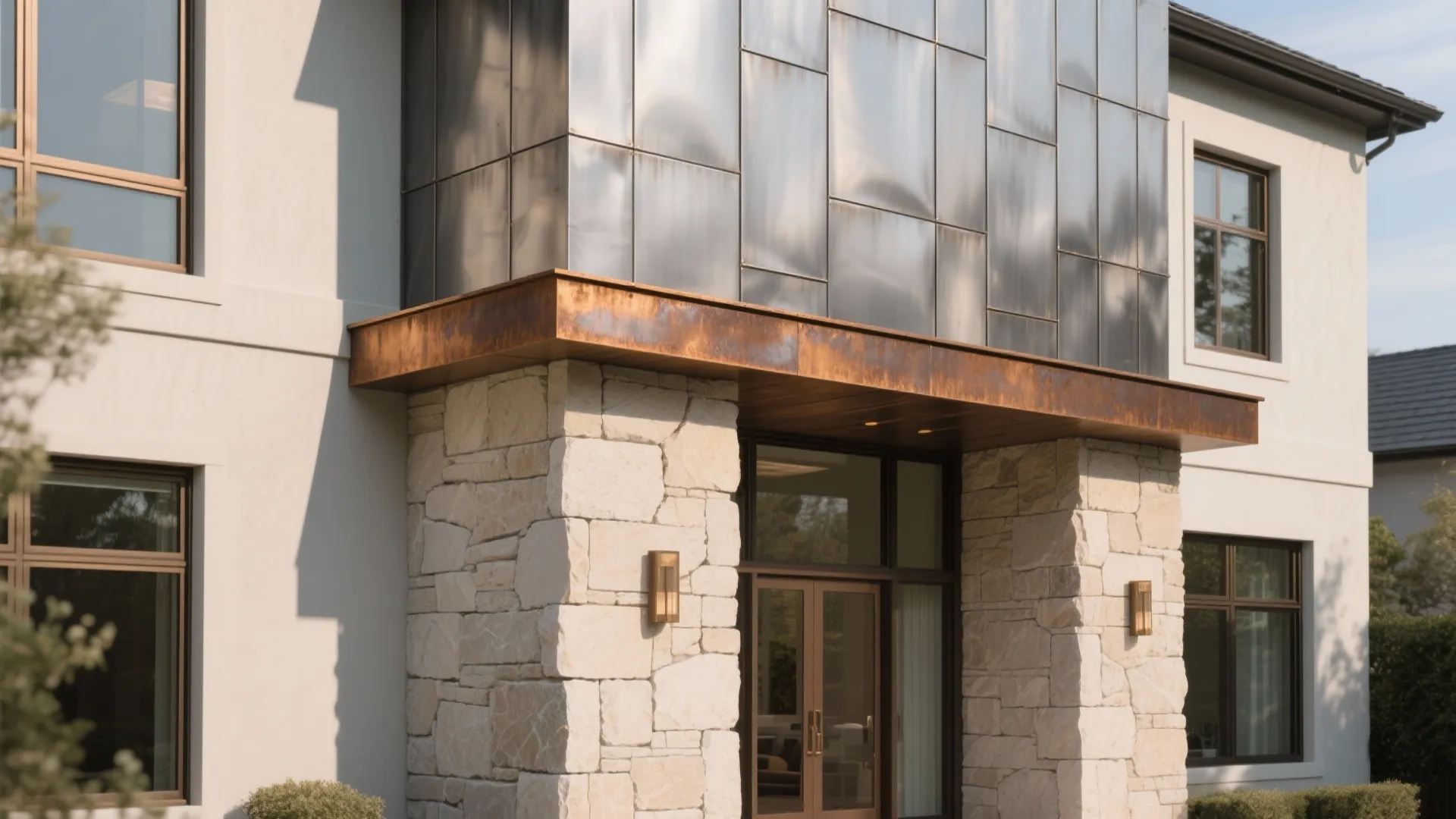 Stone + Metal Facades with Sculpted Lines