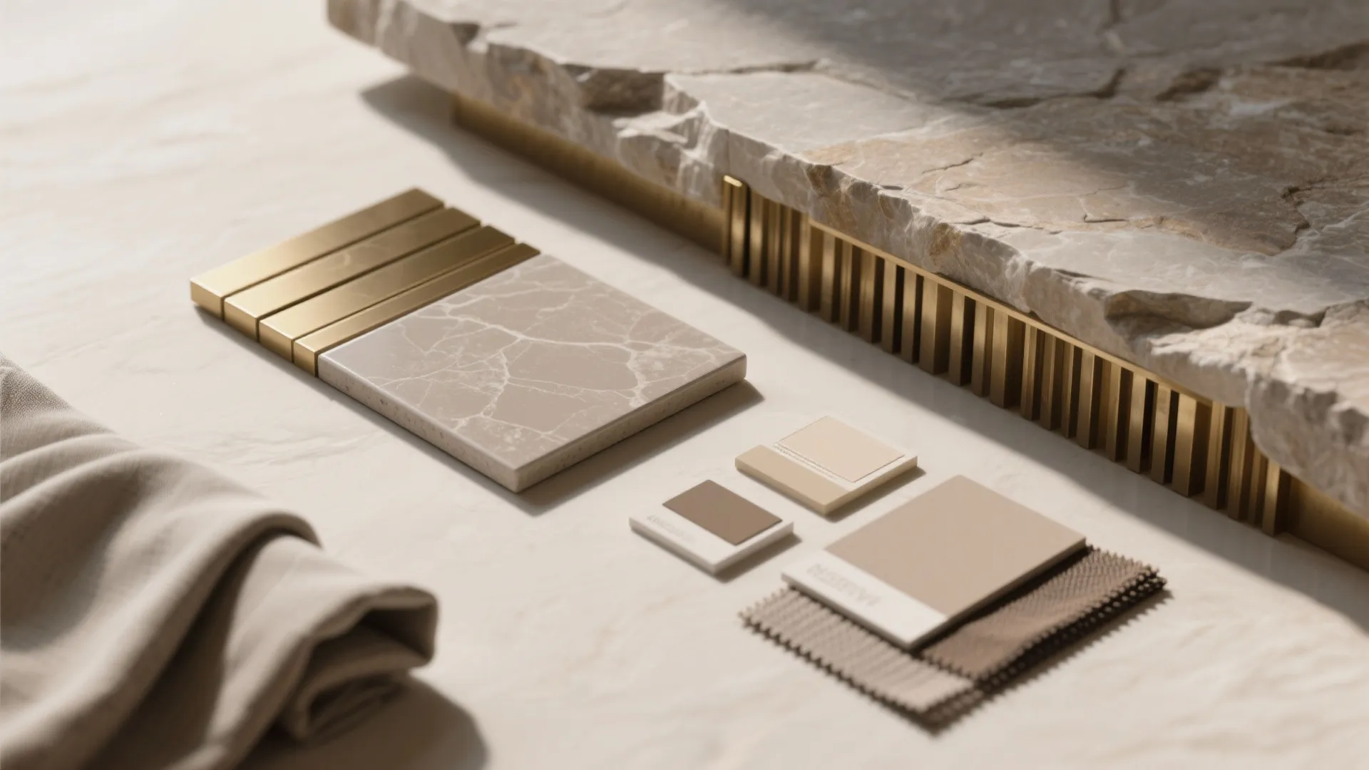 Stone-look panels with metal inlays