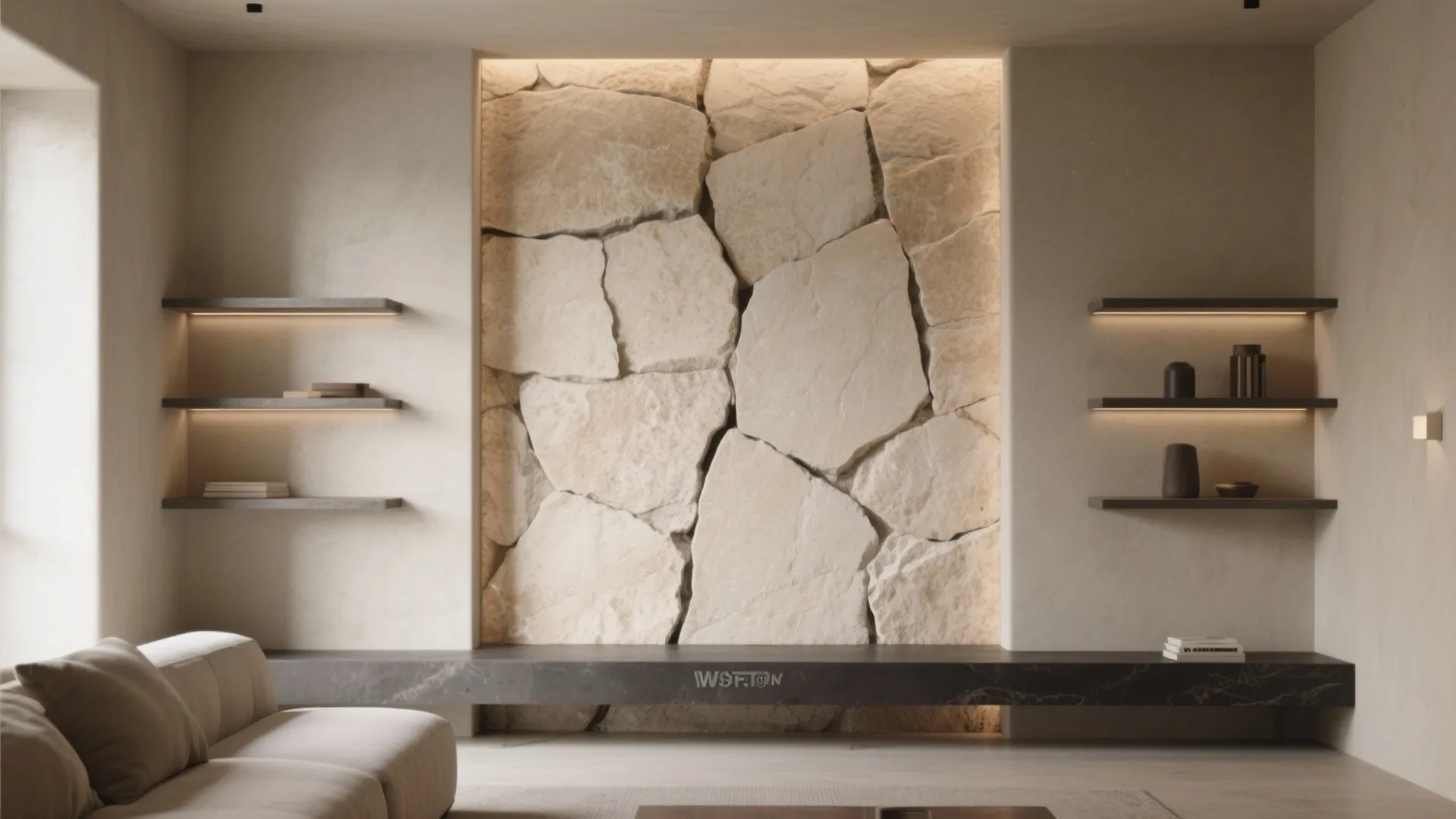 Stone Veneer and Microcement for Natural Depth