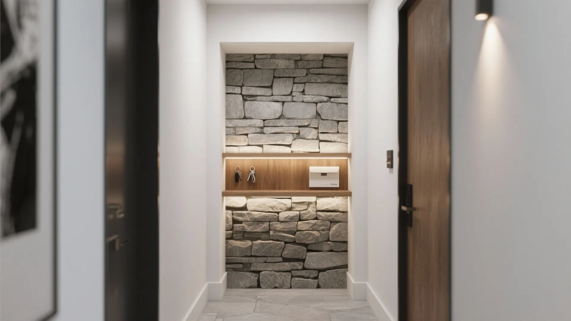 Stacked Stone Niche with Hidden Storage