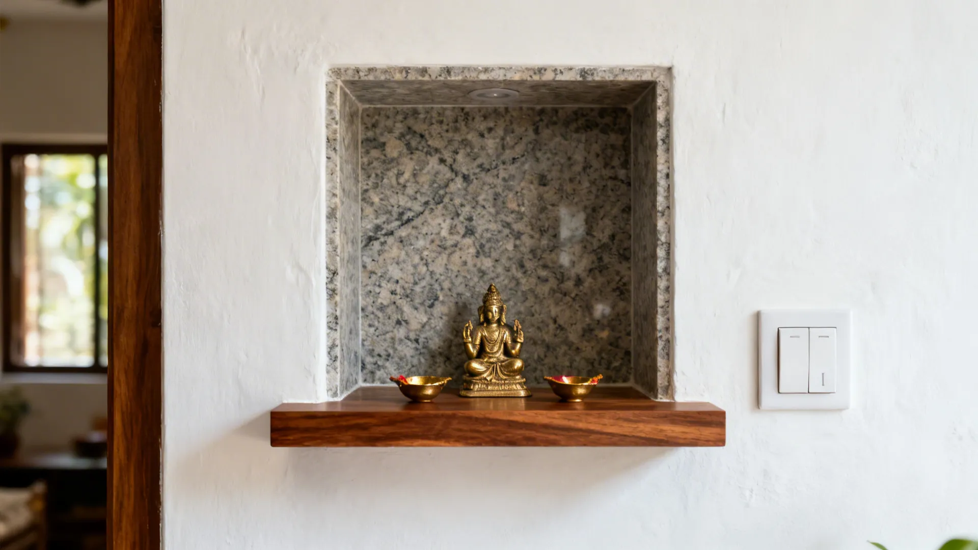 3) Compact Wall Niche With Stone Backdrop