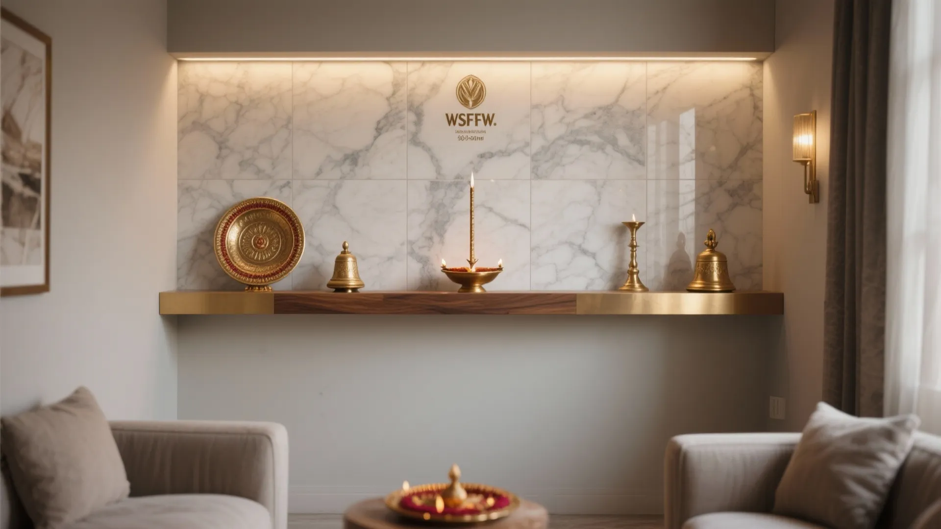 Stone or Tile Back Panel With Brass Accents