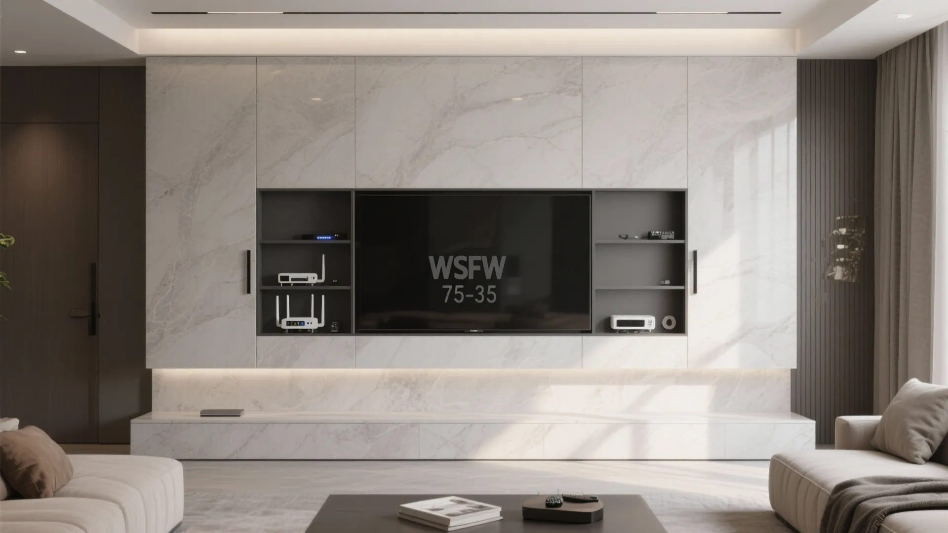 Monolithic Stone-Look Panel with Concealed Storage