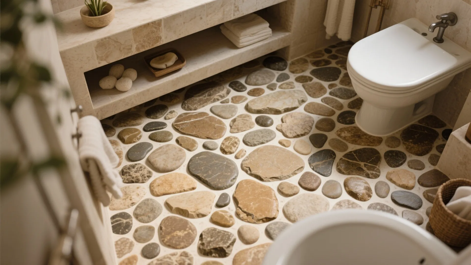 3. Stone or Pebble Flooring