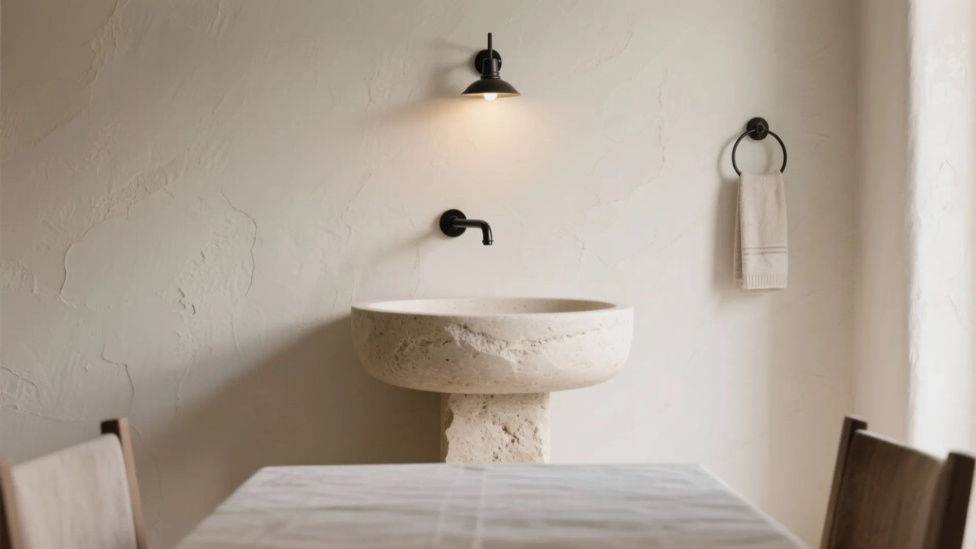 Sculptural Stone Pedestal Basin as a Focal Accent