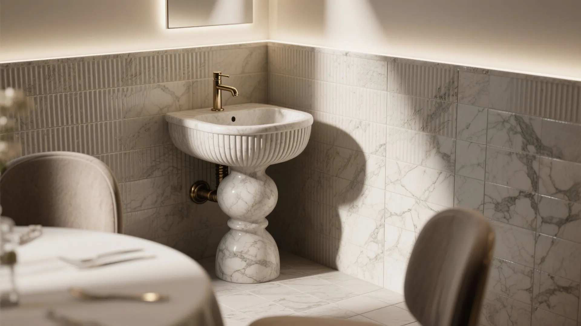 3) Stone Pedestal With Textured Backsplash