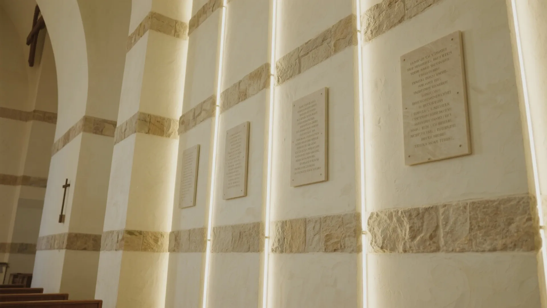 3) Stone-and-plaster layering with light reveals