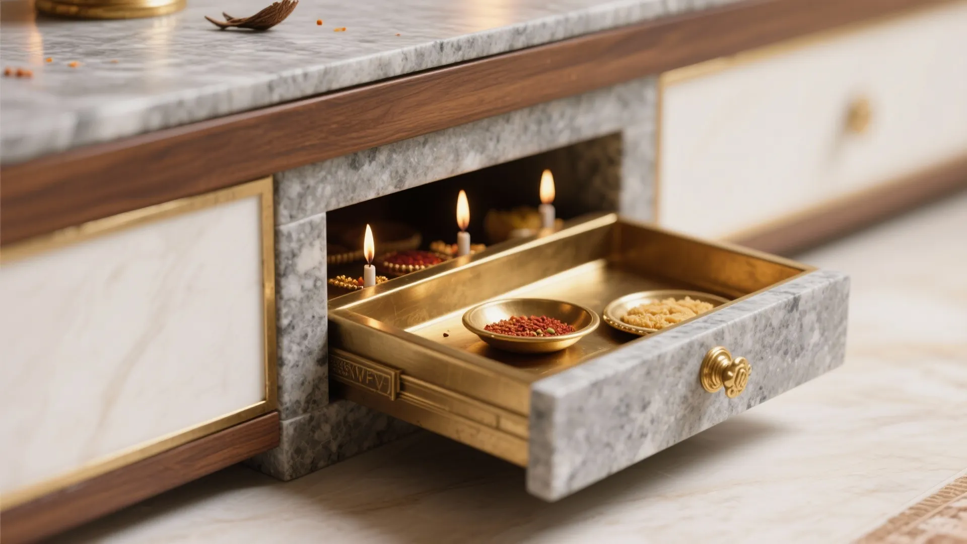 Idea 2: Stone plinth + brass details for a timeless base