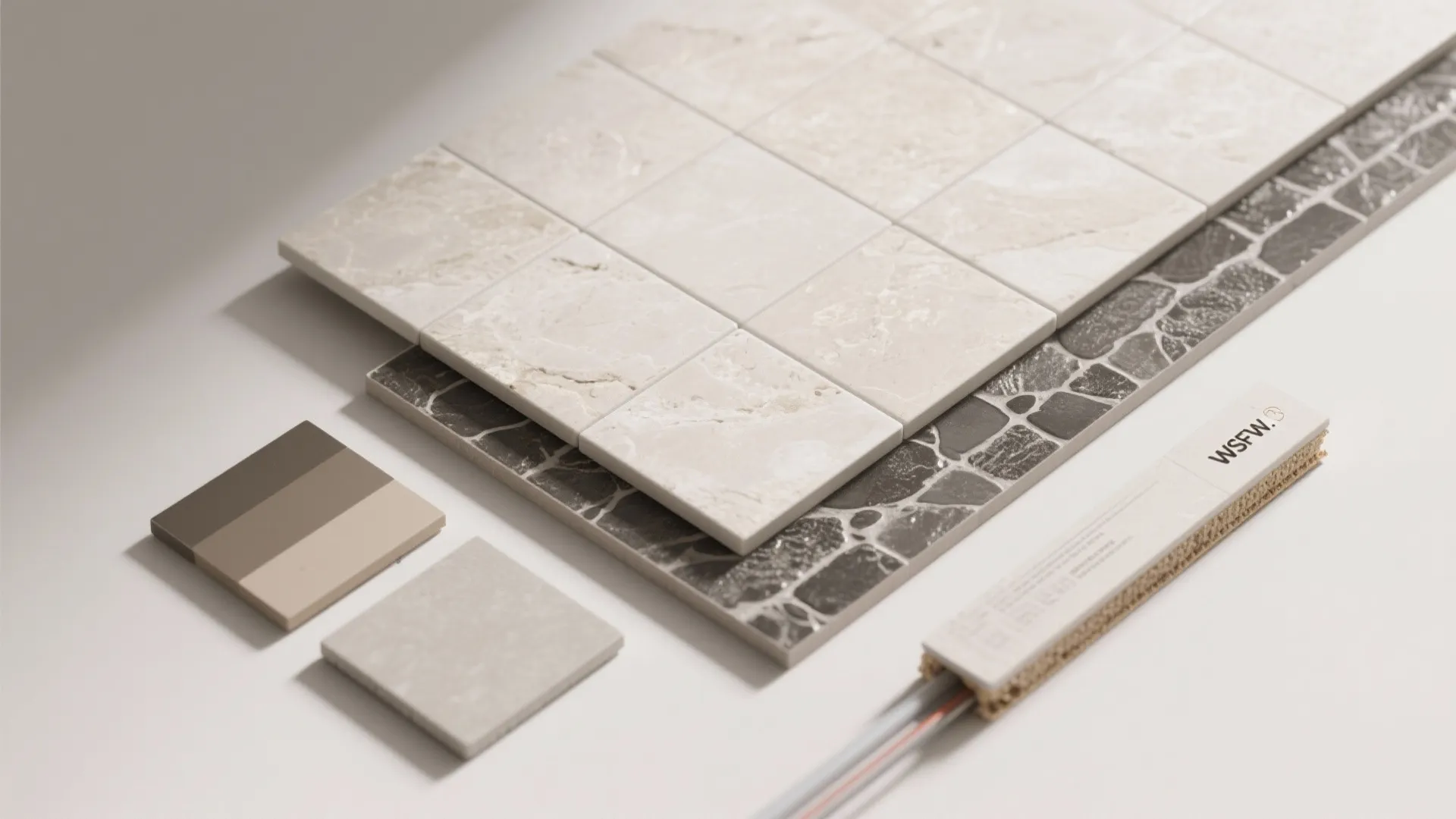 Stone-look porcelain with a framed rug border