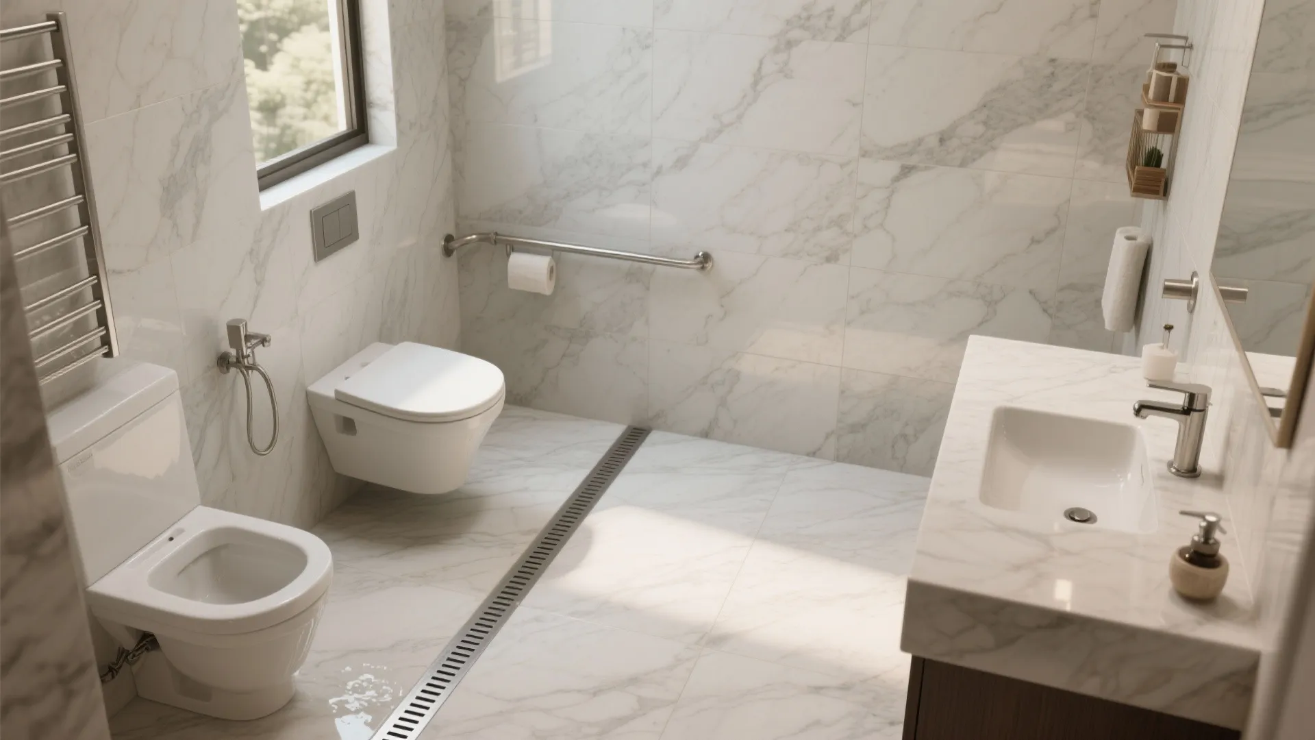 Seamless Stone-Look Slabs + Minimal Grout for a Calm Mind