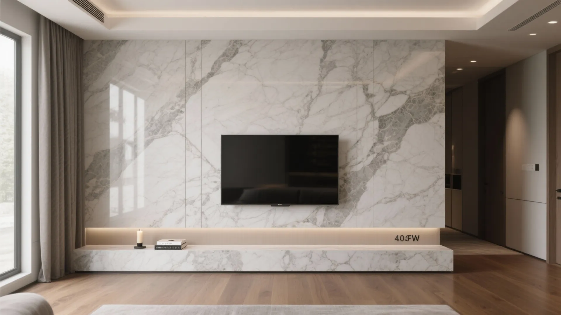 Monolithic stone-look wall with a slim ledge