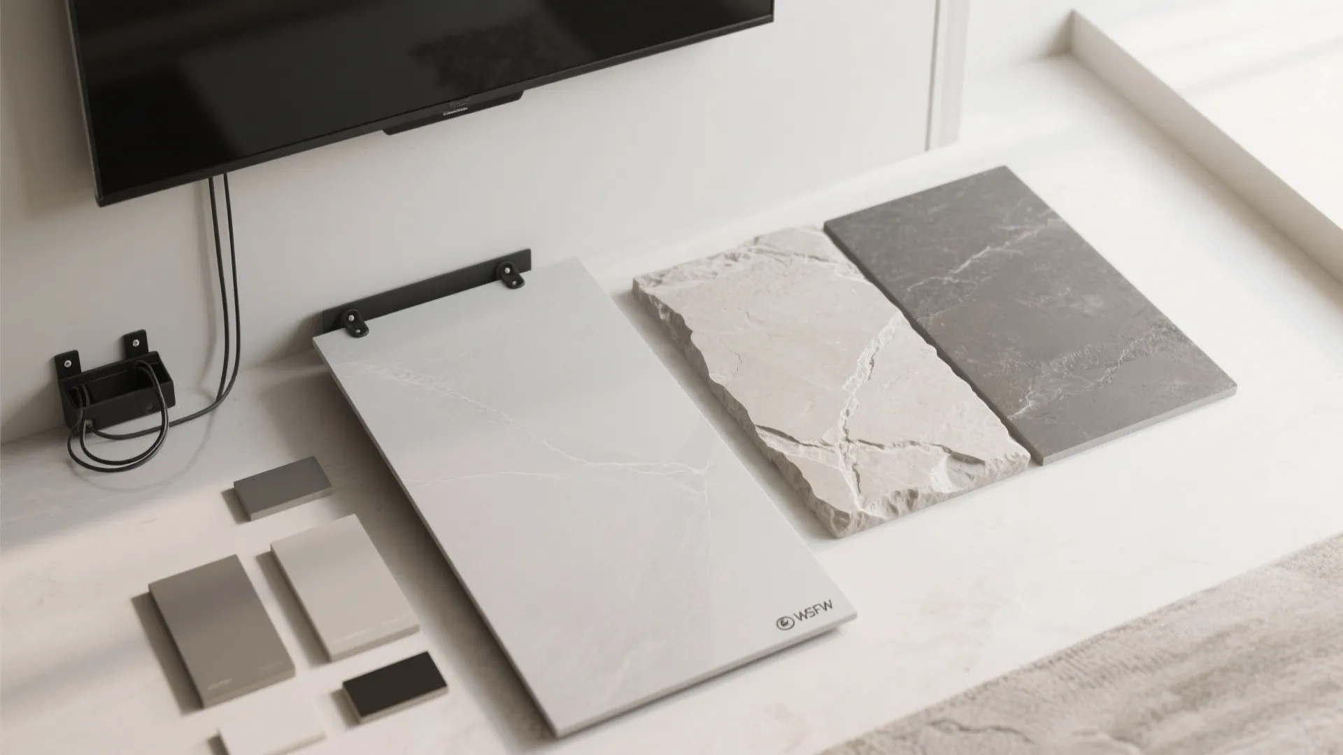 Stone, porcelain slab, or microcement for a quiet focal wall