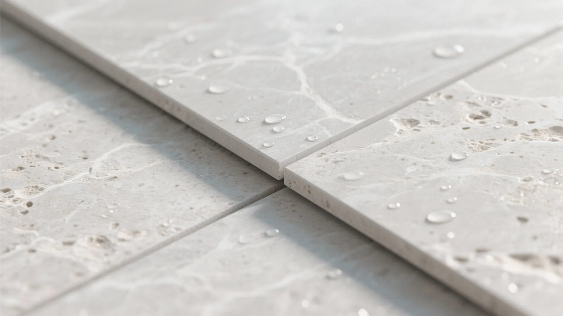 Textured stone-look tiles to hide hard-water marks