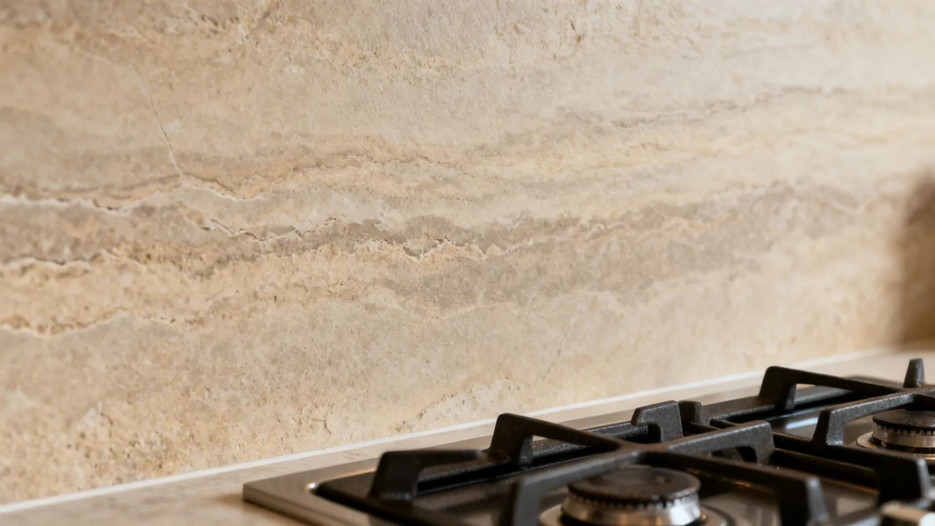 Macro of honed stone-look porcelain showing subtle limestone grain and matte texture.