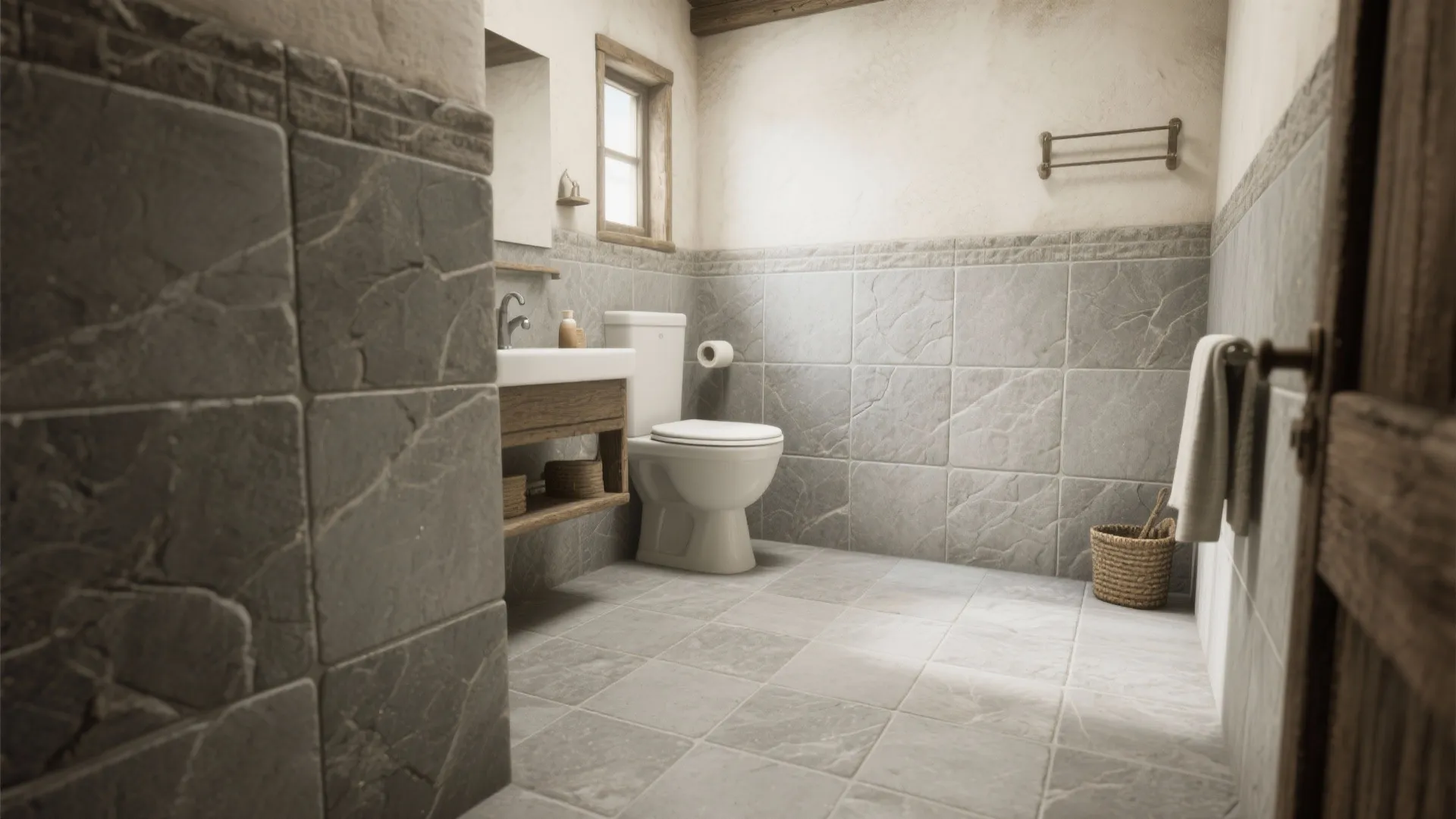3. Natural Stone Tile and Large-Format Grout Lines