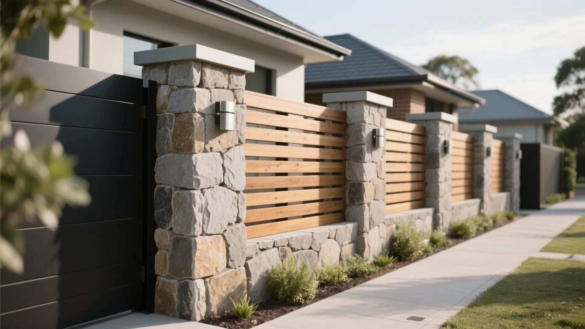Mixed Materials: Stone Cladding + Timber Slats