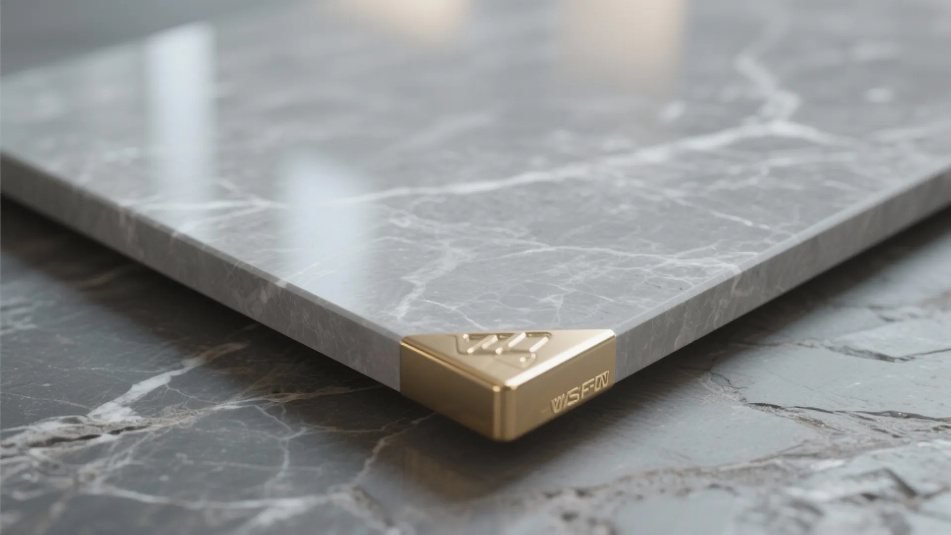 4) Stone-Like Slab Backdrop With Metal Trim