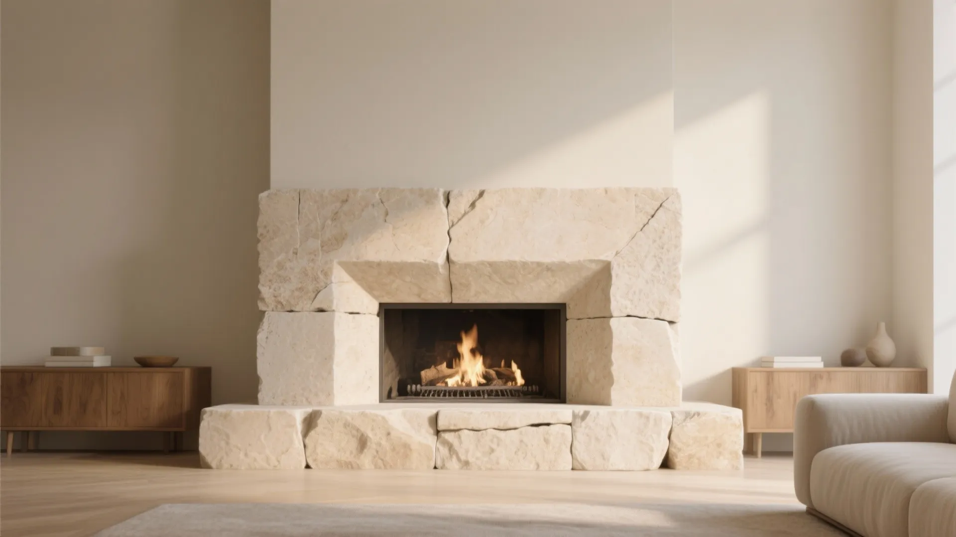 Stone veneer calm around the hearth