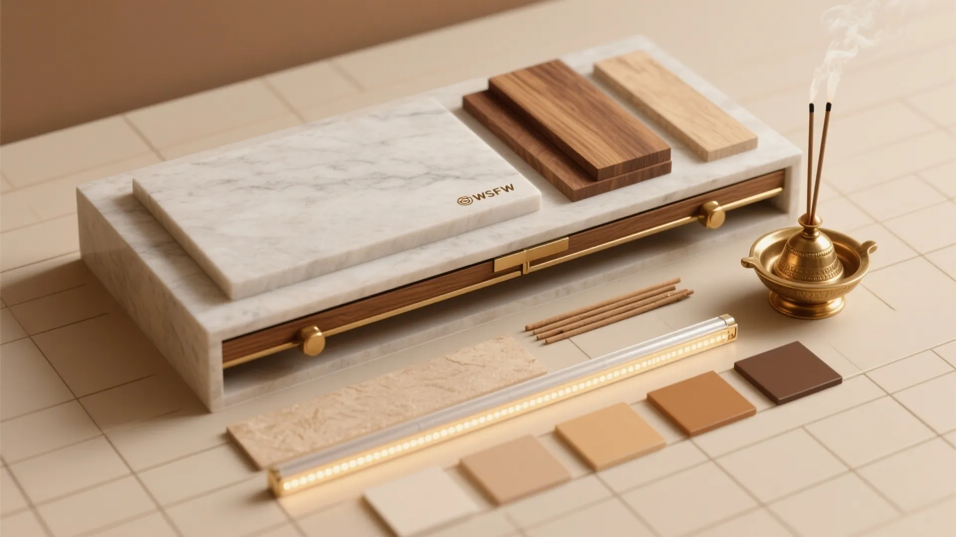 Material Palette: Stone, Wood, and Subtle Brass
