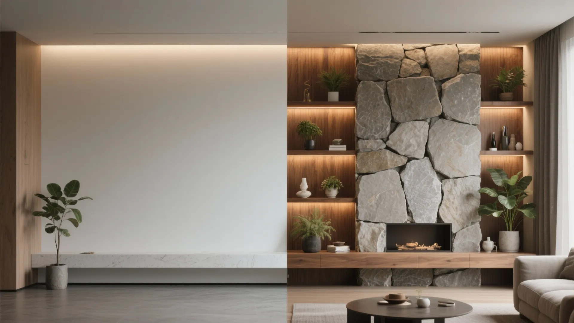 5. Mixed-material accent: stone with wood inserts
