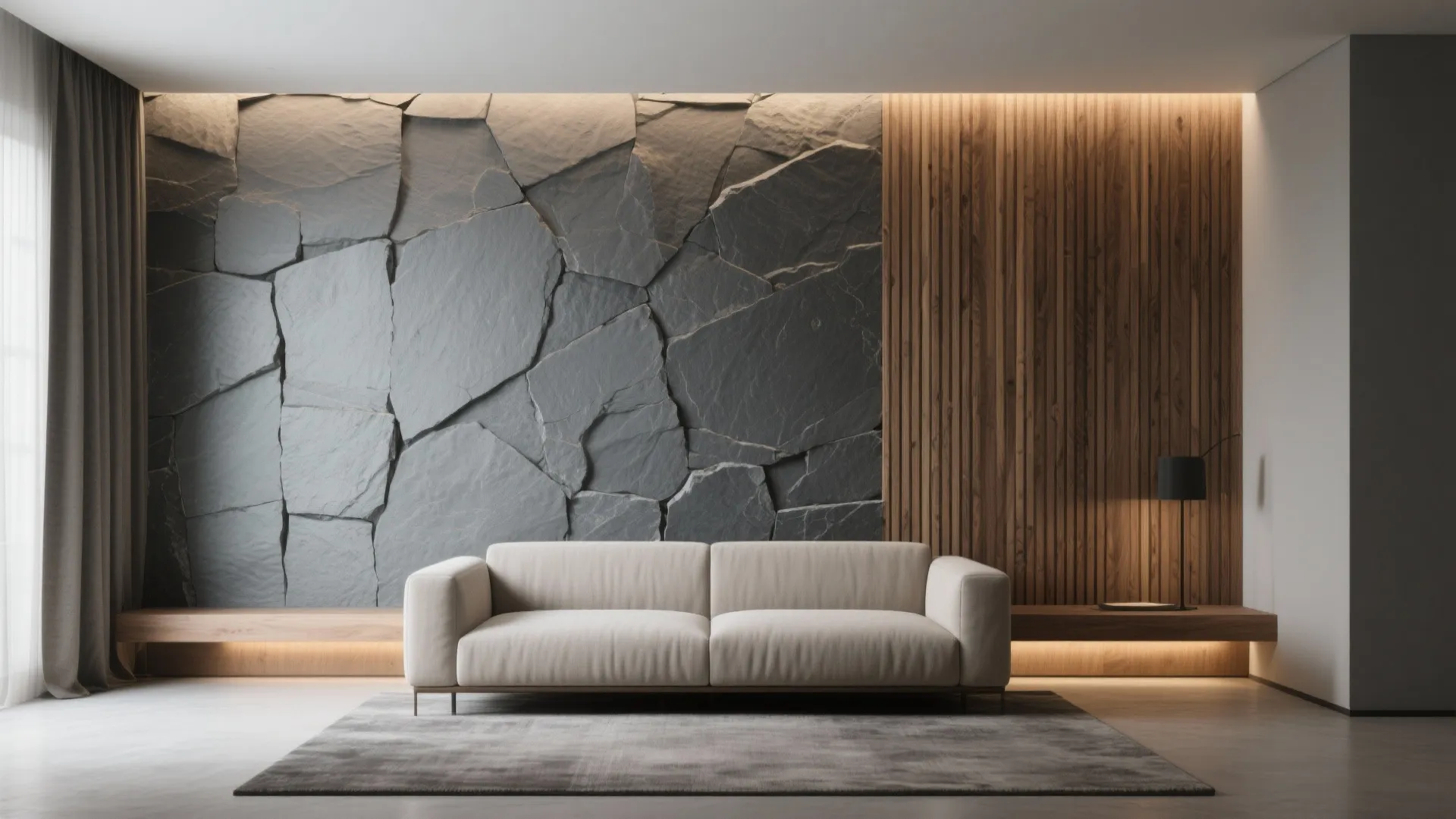 Stone + Wood Slat Combo for Warm Minimalism