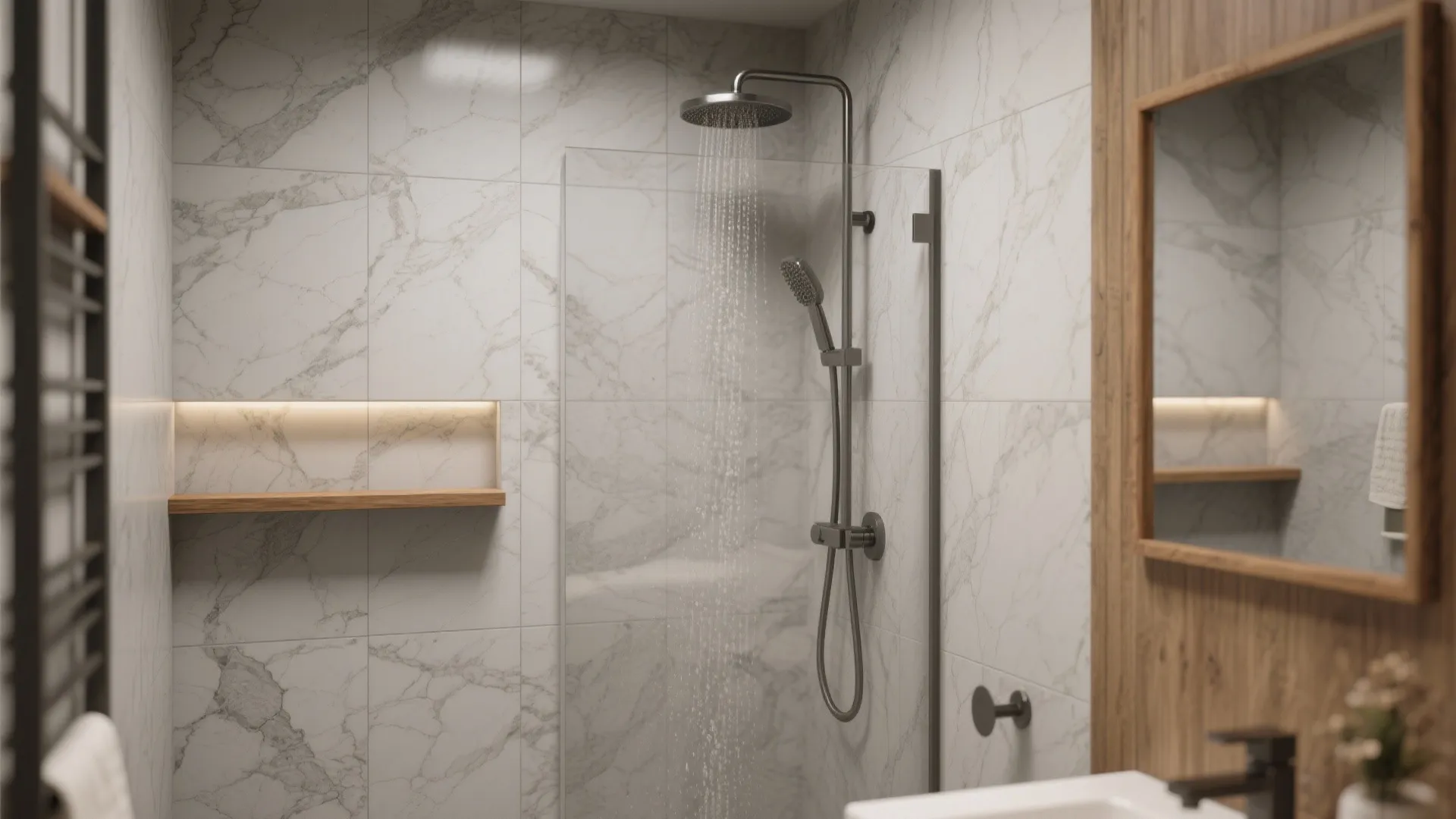 Stone-Look Porcelain with Wood Accents